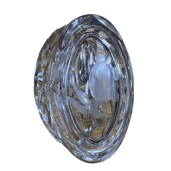 Vintage Rogaska Lead Crystal Slovenia Oval Trinket Box Etched Bunny Rabbit - Picture 2 of 11